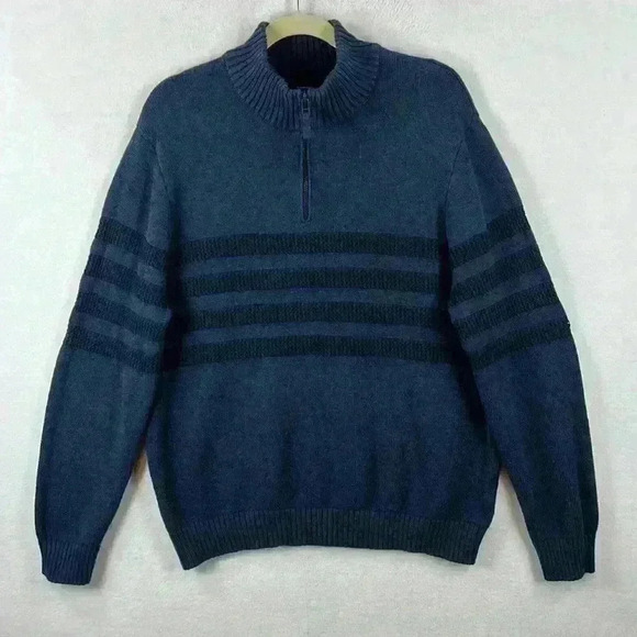 Tahari Men’s Sweater Sz XXL Navy 100% Cotton Long Sleeve Mock Neck Front 1/4 Zip - Picture 1 of 11